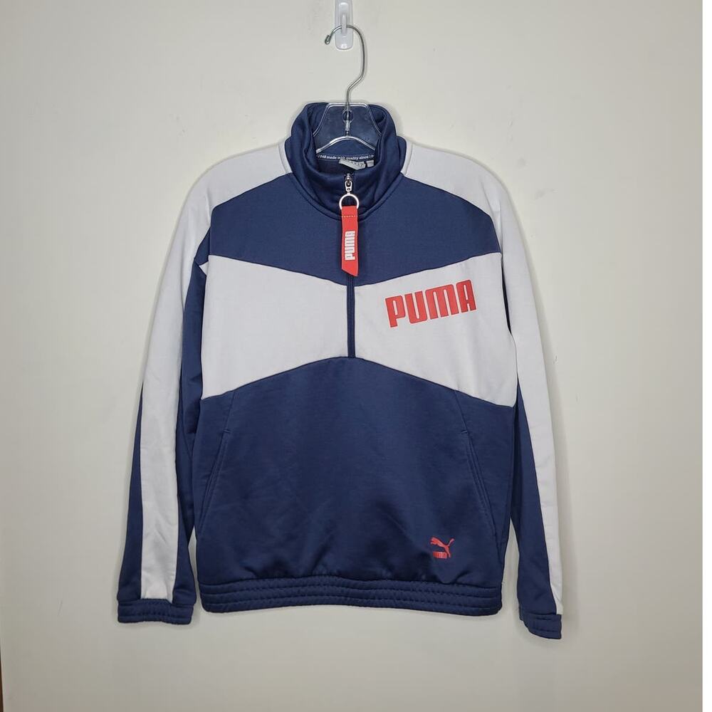 PUMA blue white pullover 1/2 zip sweatshirt - XS